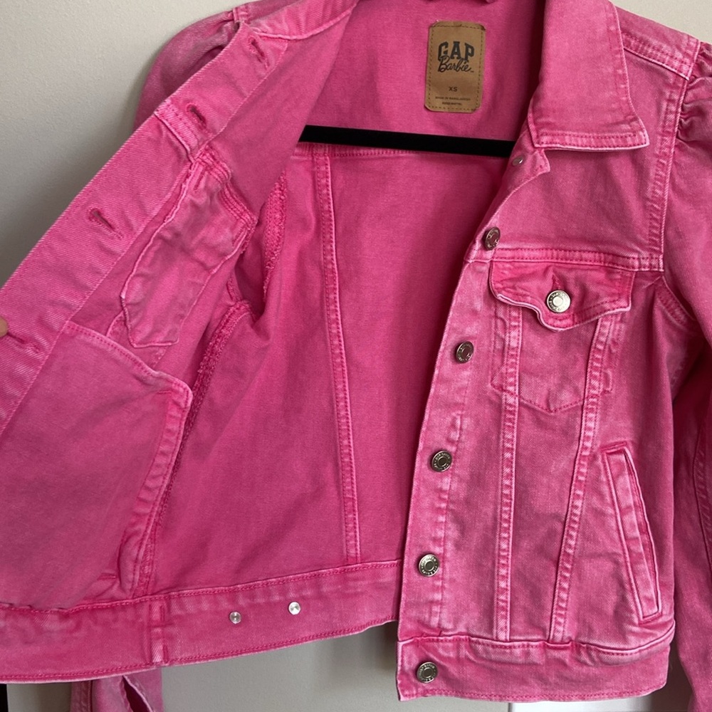 GAP x Barbie Collaboration Puff Sleeve Denim Jacket, Pink, Size XS - Picture 7 of 13